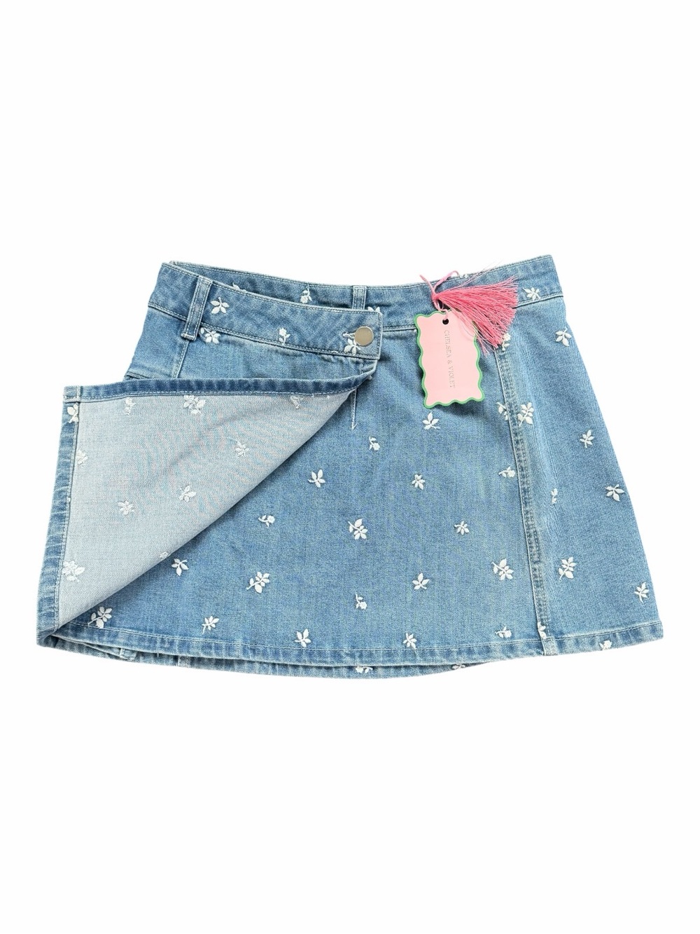 Chelsea & Violet Embroidered Denim Mini Skirt NWT Size 28 - Picture 4 of 14